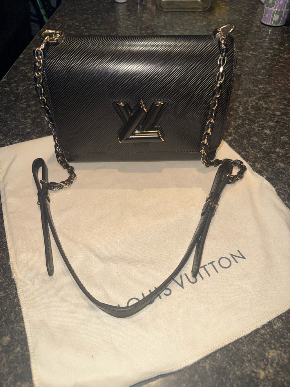 Louis Vuitton STYLE Black Epi Leather Twist Chain Crossbody Bag